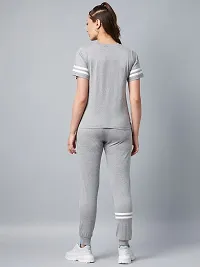 Stylish Grey Cotton Solid Sports Top with Bottom Set For Women-thumb1