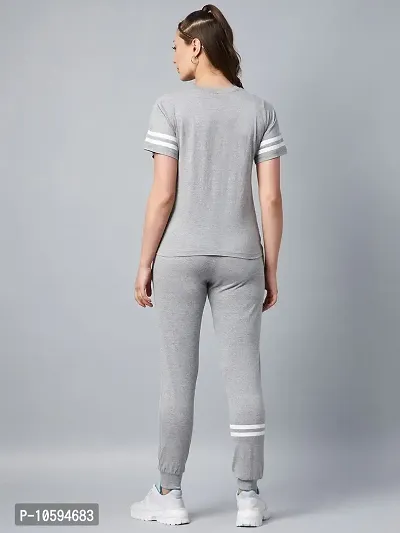 Stylish Grey Cotton Solid Sports Top with Bottom Set For Women-thumb2