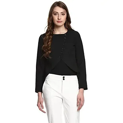 StyleStone (3290BlkDiagBlazerS)-Black Polyester Blazer Jacket Cum Top