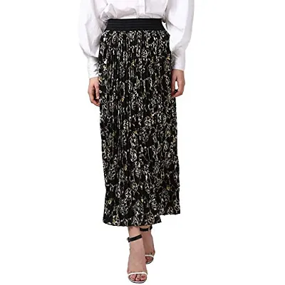 StyleStone Women's Black Chain Print Pleated Skirt (3528PleatBlkChainSkrtS)