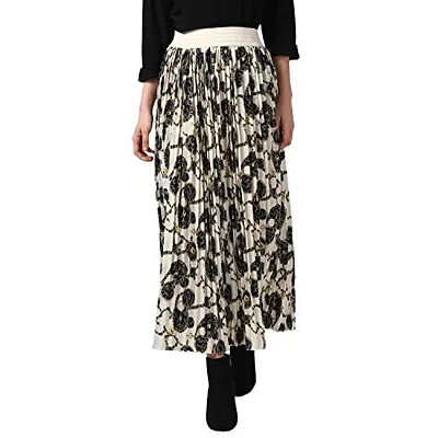 StyleStone Women's Cream Chain Print Pleated Skirt (3529PleatCreamChainSkrtS)