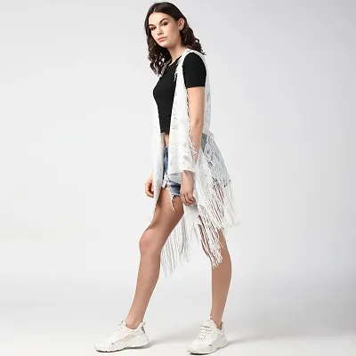 Stylish White Lace Self Design Shrugs For Women