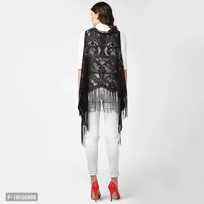 Stylish Black Lace Self Design Shrugs For Women-thumb2