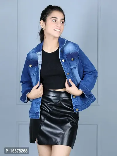 Fabulous Blue Denim Solid Jackets For Girls-thumb0