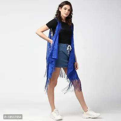 Stylish Blue Lace Self Design Shrugs For Women-thumb3