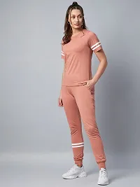 Stylish Pink Cotton Solid Sports Top with Bottom Set For Women-thumb2