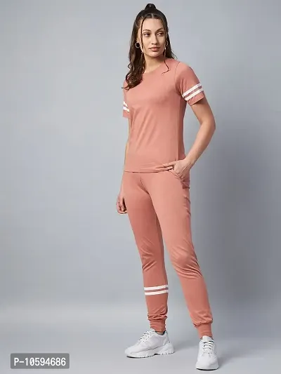 Stylish Pink Cotton Solid Sports Top with Bottom Set For Women-thumb3