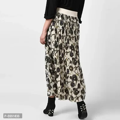 StyleStone Women's Cream Chain Print Pleated Skirt (3529PleatCreamChainSkrtS)-thumb2