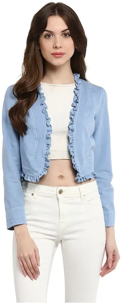 Stylish Blue Cotton Blend Solid Shrugs For Women