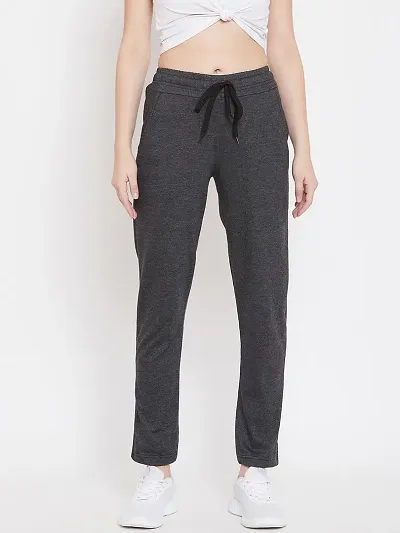 Elite Grey Pure Cotton Solid Track Pant For Women