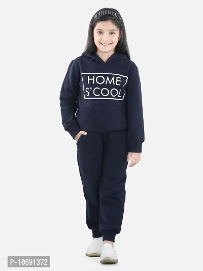 Charming Navy Blue Cotton Jersey Printed Tracksuit For Girls-thumb0