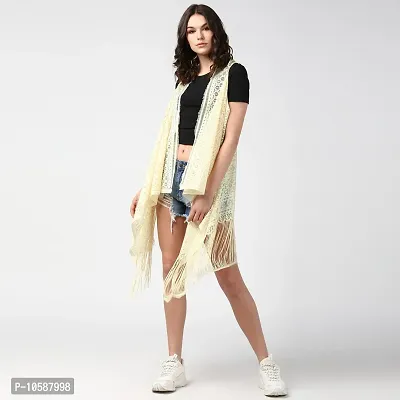 Stylish Yellow Lace Self Design Shrugs For Women-thumb0