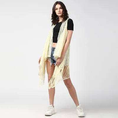 Stylish Yellow Lace Self Design Shrugs For Women