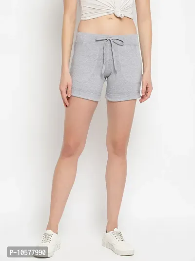 Elegant Grey Cotton Solid Gym Shorts For Women-thumb0