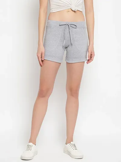 Elegant Grey Cotton Solid Gym Shorts For Women