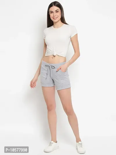 Elegant Grey Cotton Solid Gym Shorts For Women-thumb3