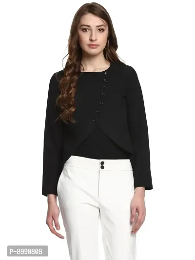 StyleStone (3290BlkDiagBlazerS)-Black Polyester Blazer Jacket Cum Top-thumb0