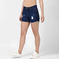 StyleStone Women's Denim Blue Distressed Shorts (3603ShortsWhtPatch)-thumb3