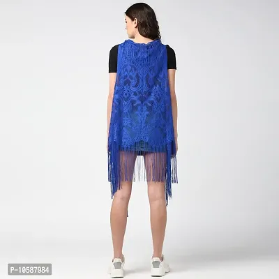 Stylish Blue Lace Self Design Shrugs For Women-thumb2