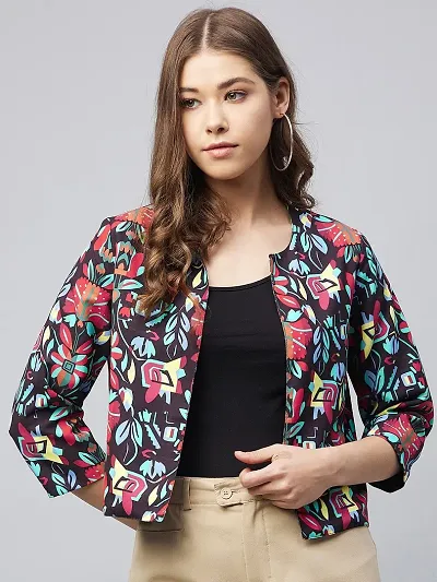 Stylish Multicolor Polyester Floral Print Shrugs For Women