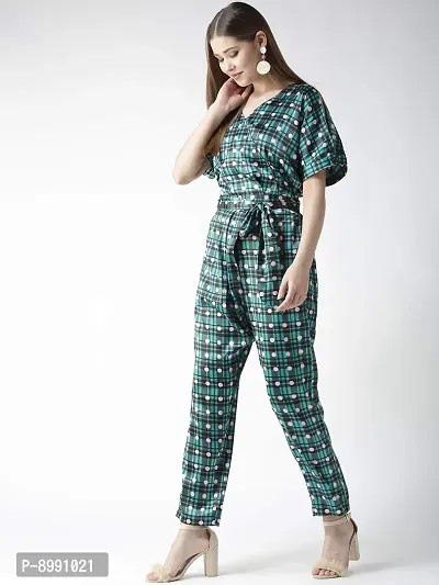 StyleStone Women's Green Check and Dot Print Satin Jumpsuit (3473GrnChkDotJSL)-thumb4