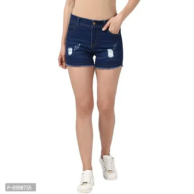 StyleStone Women's Denim Blue Distressed Shorts (3603ShortsWhtPatch)-thumb0
