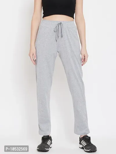 Elite Grey Pure Cotton Solid Track Pant For Women-thumb0