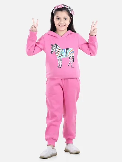 Charming Dark Pink Cotton Jersey Printed Tracksuit For Girls