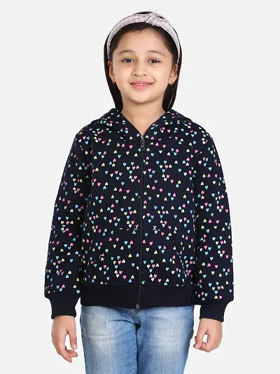 Fabulous Blue Pure Cotton Printed Jackets For Girls