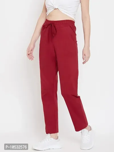 Elite Maroon Pure Cotton Solid Track Pant For Women-thumb4