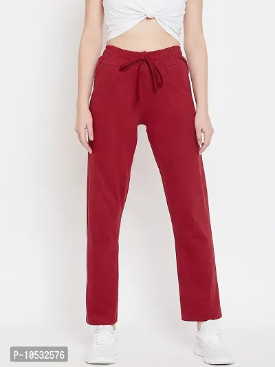 Elite Maroon Pure Cotton Solid Track Pant For Women-thumb0