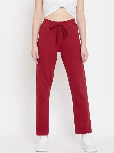 Elite Maroon Pure Cotton Solid Track Pant For Women