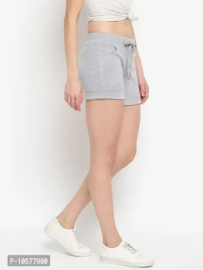 Elegant Grey Cotton Solid Gym Shorts For Women-thumb5