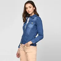 Stylish Blue Denim Washed Button Jackets For Women-thumb3