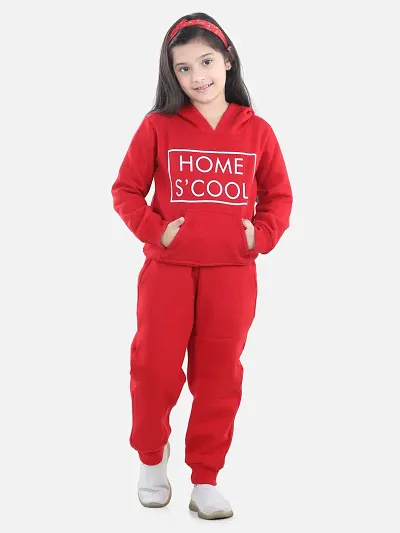 Charming Red Cotton Jersey Printed Tracksuit For Girls