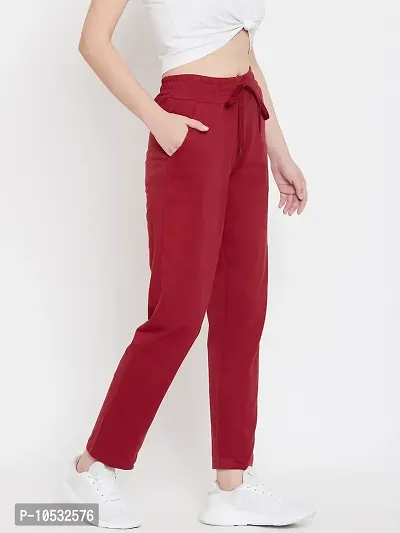 Elite Maroon Pure Cotton Solid Track Pant For Women-thumb5