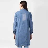 Stylish Blue Denim Washed Button Jackets For Women-thumb1