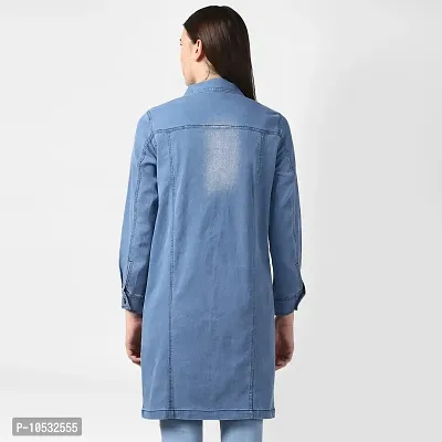 Stylish Blue Denim Washed Button Jackets For Women-thumb2