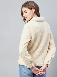 Stylish Beige Fleece Self Design Button Jackets For Women-thumb1