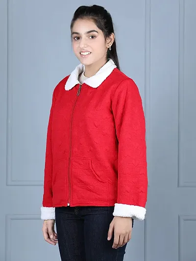 Fabulous Red Fleece Solid Jackets For Girls