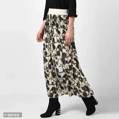 StyleStone Women's Cream Chain Print Pleated Skirt (3529PleatCreamChainSkrtS)-thumb4