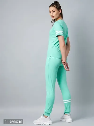 Stylish Green Cotton Solid Sports Top with Bottom Set For Women-thumb2