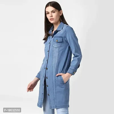 Stylish Blue Denim Washed Button Jackets For Women-thumb4