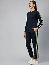 Stylish Navy Blue Cotton Striped Sports Top with Bottom Set For Women-thumb3