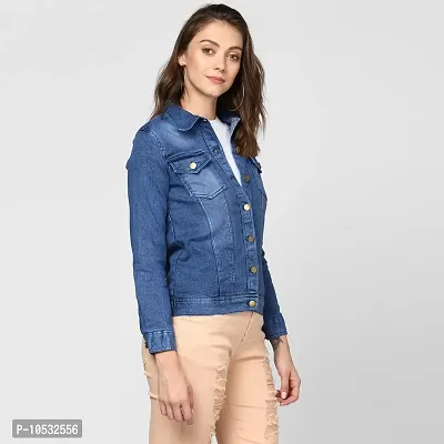 Stylish Blue Denim Washed Button Jackets For Women-thumb5
