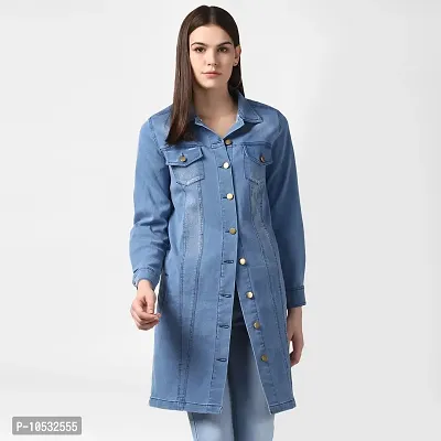 Stylish Blue Denim Washed Button Jackets For Women-thumb0