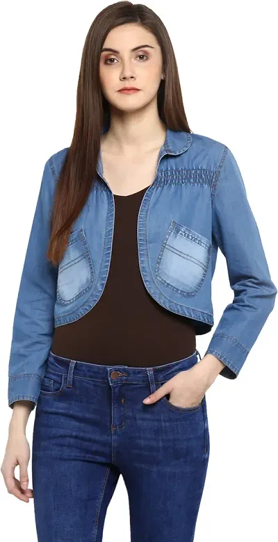 Stylish Blue Denim Solid Shrugs For Women