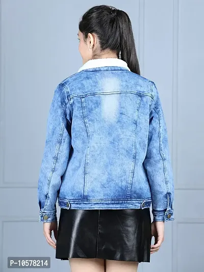 Fabulous Blue Fleece Washed Jackets For Girls-thumb2