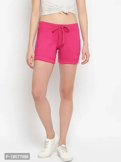 Elegant Pink Cotton Solid Gym Shorts For Women-thumb0