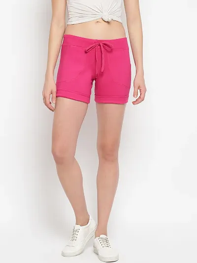 Elegant Pink Cotton Solid Gym Shorts For Women
